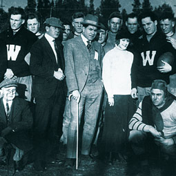 Coach William 'Lone Star' Dietz, with cane, and his Cougar football team that defeated Brown 14-0 in the 1916 Rose Bowl game. Coach William 'Lone Star' Dietz, with cane, and his Cougar football team that defeated Brown 14-0 in the 1916 Rose Bowl game.