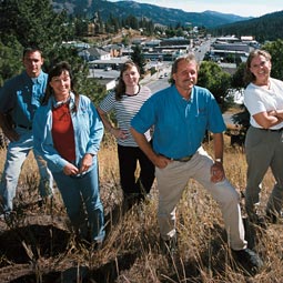 Dale Whaley, Carolyn Blake, Robin Spicuzza, Dan Fagerlie, and Dianna Sage above Republic, the seat of Ferry County. (c) Laurence Chen