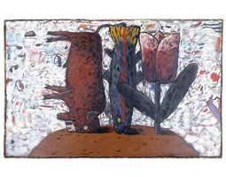 Bison, Fish and Tulip, 1992, oil on canvas, 48 x 76 inches. Courtesy of Linda Hodges Gallery, Seattle.