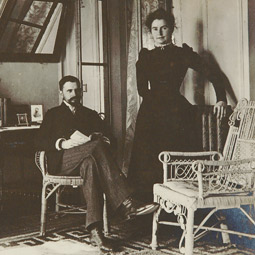 Eleanor and Frederick Pray, c. 1896, in their home in Vladivostok. The desk in the background is where Mrs. Pray wrote most of her thousands of letters. Eleanor and Frederick Pray, c. 1896, in their home in Vladivostok. The desk in the background is where Mrs. Pray wrote most of her thousands of letters.
