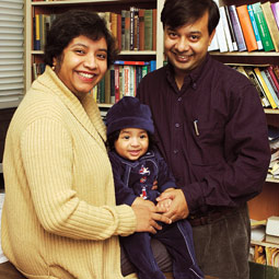 WSU engineering professors Amit Bandyopadhyay (right) and Susmita Bose with their son Shohom. By Robert Hubner