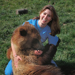 Dr. Lynne Nelson with a 17-month-old grizzly raised in captivity. Nelson studies heart muscle function in bears and works with David Lin, who studies muscle atrophy in bears. Dr. Lynne Nelson with a 17-month-old grizzly raised in captivity. Nelson studies heart muscle function in bears and works with David Lin, who studies muscle atrophy in bears.