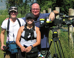 Brian Miller (right) with members of his crew for <em>The Next Joe Millionaire</em>shoot—Todd Yeager, audio, and Paula Abarca, camera assistant. Brian Miller (right) with members of his crew for <em>The Next Joe Millionaire</em>shoot—Todd Yeager, audio, and Paula Abarca, camera assistant.