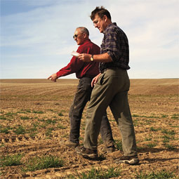 Jim Moore (left) farms 10,000 acres near Kahlotus, a region that averages nine inches of rainfall a year.