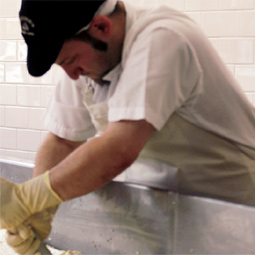 'You can always tell when little kids have been here, because there's lip and nose marks everywhere,' says cheesemaker Brad Sinko.