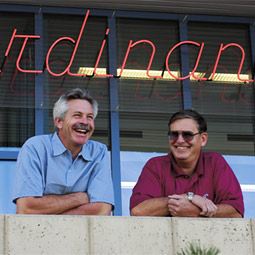 Russ Salvadalena '77 (left) is current manager of the WSU Creamery and guardian of the secret adjunct culture that results in Cougar Gold. Marc Bates '70, '76 (right) was manager for 27 years.