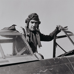 Murrow in a fighter plane, 1944.