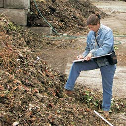 Tamara Thomas records compost temperature readings at a facility in Redmond. Tamara Thomas records compost temperature readings at a facility in Redmond.