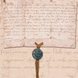 Pope Innocent III's papal bull dated June 8, 1216, confers protection on a house for lepers in France. Pope Innocent III's papal bull dated June 8, 1216, confers protection on a house for lepers in France.