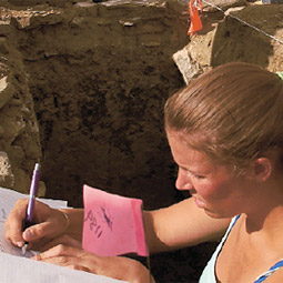 WSU graduate student Alissa Nauman (dark blue top) supervises the undergraduate students working on portion of the Cox Ranch dig in New Mexico.