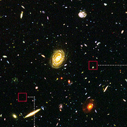 This section of the Hubble Ultra Deep Field includes galaxies of various ages, sizes, shapes, and colors. This section of the Hubble Ultra Deep Field includes galaxies of various ages, sizes, shapes, and colors.