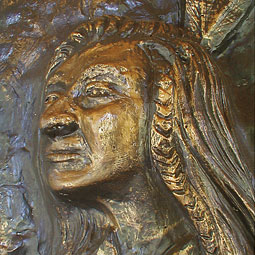 Detail of Chief Kamiakin from a bas-relief bronze sculpture by Jeff Hoppis at the St. Joseph Mission at the Athanum near Yakima.