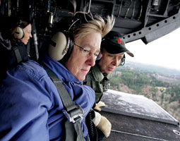 Murray tours flood-damaged Washington in January with Governor Chris Gregoire and Senator Maria Cantwell. Washington became the first state to have three women at once in its highest political posts. <em>Elaine Thompson/Associated Press</em>