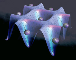 Depiction of individual atoms isolated by an optical lattice. <em>Courtesy Philip R. Johnson/American University.</em>