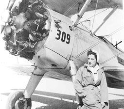 WASP Jeanne Norbeck with one of her test planes. Courtesy the Atterbury-Bakalar Air Museum.