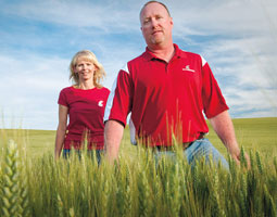Michael Stubbs ’89 and Tami Stubbs ’89 practice direct seeding on land west of Dusty, which gets barely 15 inches of rain a year. <em>Zach Mazur</em>