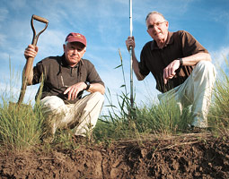 Bruce Frazier (left) spent much of his career mapping the diverse soils of Washington. John Reganold has long studied the effect of various agronomic practices on soil health. <em>Zach Mazur</em>