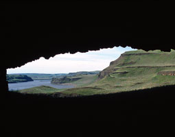 Marmes Rockshelter inside looking out before inundation. <em>Courtesy WSU Department of Anthropology</em>