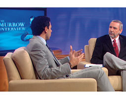 Lawrence Pintak (right) interviews Al Jazeera English correspondent Ayman Mohyeldin for Northwest Public Television. <em>Courtesy Northwest Public Television</em> Lawrence Pintak (right) interviews Al Jazeera English correspondent Ayman Mohyeldin for Northwest Public Television. <em>Courtesy Northwest Public Television</em>