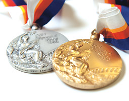 A pair of Tom Jager's Olympic medals. <em>Robert Hubner</em>