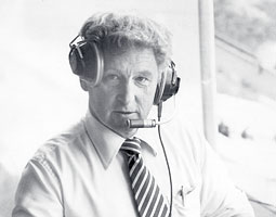 Bob Robertson in the broadcast booth, 1978. <em>Courtesy WSU Athletic Communications</em>