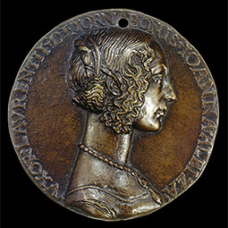 Bronze medal of Giovanna degli Albizzi, wife of Lorenzo Tornabuoni, c. 1486, attributed to Niccolò Fiorentino. <em>Courtesy National Gallery of Art</em>