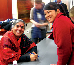Vandana Shiva with Aika Nagamine ’08 who was a peer mentor and events planner for the WSU International Center. Vandana Shiva with Aika Nagamine ’08 who was a peer mentor and events planner for the WSU International Center.