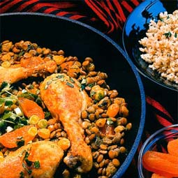 Chicken Marrakech with lentils. <em>from</em> The Pea & Lentil Cookbook: From Everyday to Gourmet <em> published by the USA Dry Pea & Lentil Council, Randall Duckworth, editor. Photos from the book, by Mark LaMoreaux.</em>