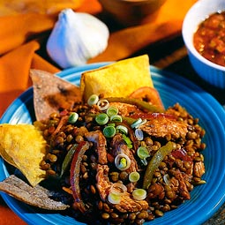 Chili chicken and lentil salad. <em>from</em> The Pea & Lentil Cookbook: From Everyday to Gourmet <em> published by the USA Dry Pea & Lentil Council, Randall Duckworth, editor. Photos from the book, by Mark LaMoreaux.</em>
