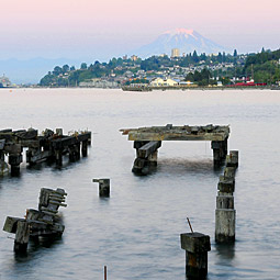 A view to the east shows Tacoma's Old Town neighborhood and Mount Rainier. Photo by Ingrid Barrentine.