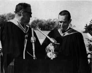 Regent William N. Goodwin awarded Edward R. Murrow the Distinguished Alumnus award at the 1962 Commencement.