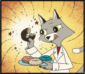 Dr. Universe with donut. Illustration by David Huyck.